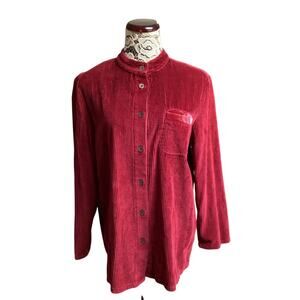 Vintage Nordstrom Corduroy Red Button Down Shirt with Velvet Accents size M